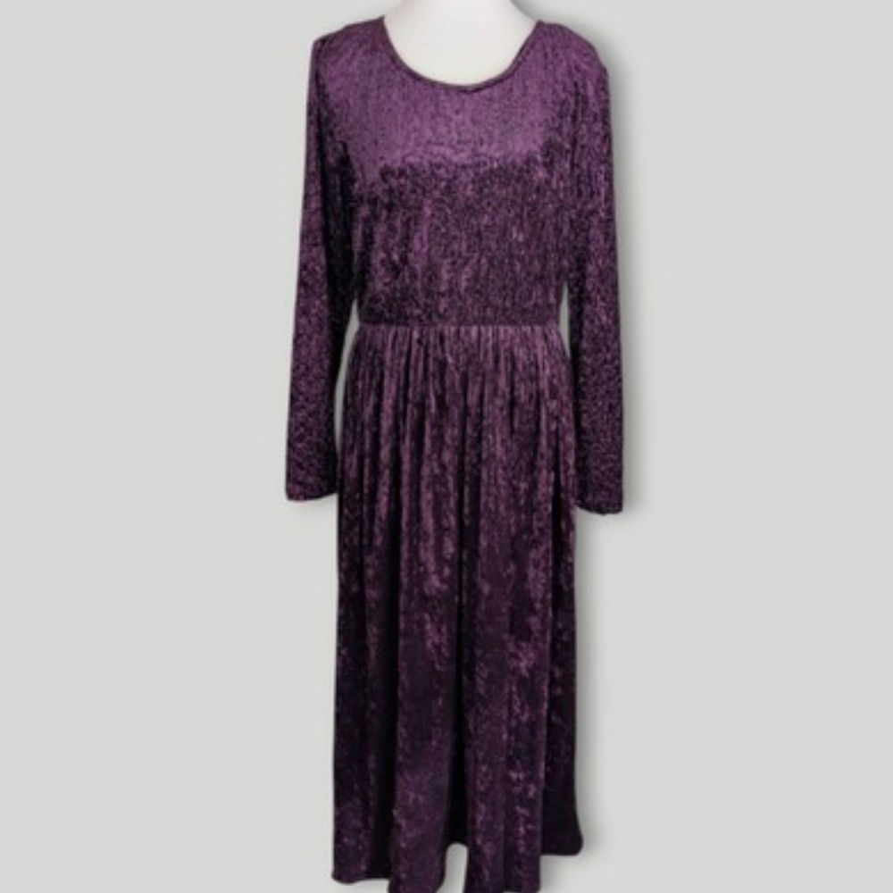 COLDWATER CREEK Women’s Purple Velvet Long Sleeve Maxi Dress Size Small